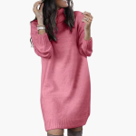 Women’s Turtleneck Sweater Dress with Long Sleeves and Ribbed Hem - Image 7