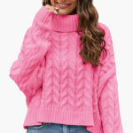 Women’s Turtleneck Sweater with Cable Knit Pattern and Long Sleeves - Image 2