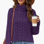 Women’s Turtleneck Sweater with Cable Knit Pattern and Long Sleeves - Image 4
