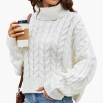 Women’s Turtleneck Sweater with Cable Knit Pattern and Long Sleeves - Image 3