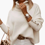 Women’s Turtleneck Sweater with Decorative Sleeve Buttons and Long Sleeves - Image 2