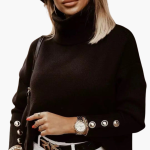 Women’s Turtleneck Sweater with Decorative Sleeve Buttons and Long Sleeves - Image 5
