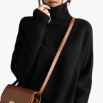 Women’s Turtleneck Sweater with Ribbed Knit and Long Sleeves - Image 3
