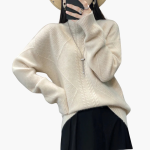 Women’s Turtleneck Sweater with Textured Knit and Long Sleeves - Image 3