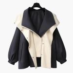Women’s Two Tone Jacket with Wide Collar and Snap Buttons - Image 3