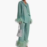 Women’s Two Piece Set with Feather Trim and Button Front - Image 3