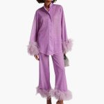 Women’s Two Piece Set with Feather Trim and Button Front - Image 4