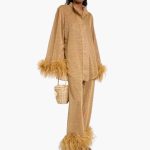 Women’s Two Piece Set with Feather Trim and Button Front - Image 5