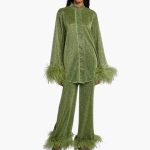 Women’s Two Piece Set with Feather Trim and Button Front - Image 6