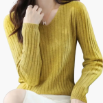 Women’s V-Neck Knitted Sweater with Long Sleeves and Ribbed Finish - Image 5