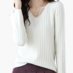 Women’s V-Neck Knitted Sweater with Long Sleeves and Ribbed Finish - Image 6