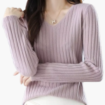 Women’s V-Neck Knitted Sweater with Long Sleeves and Ribbed Finish - Image 7