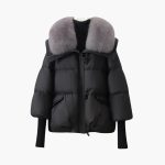 Women's Winter Jacket with Faux Fur Collar and Zipper