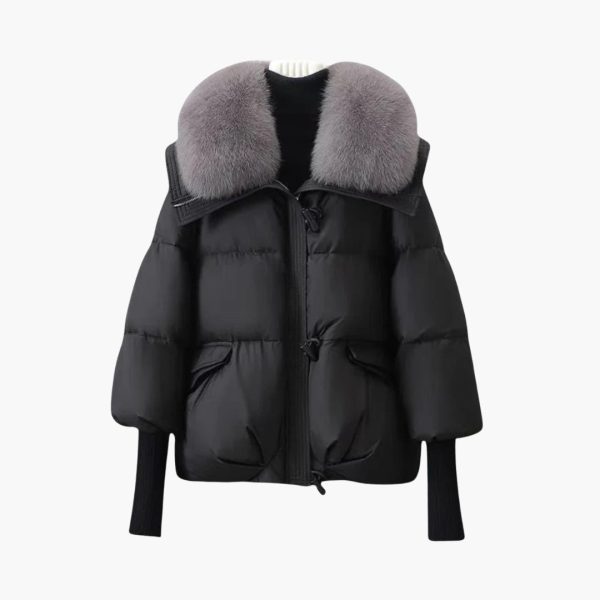 Women's Winter Jacket with Faux Fur Collar and Zipper