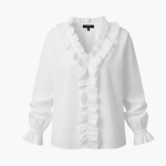 Women’s Blouse with V-Neckline and Ruffle Detail