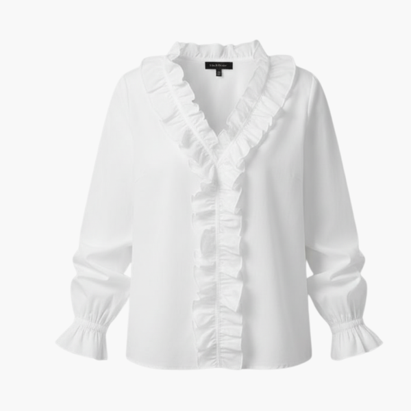 Women’s Blouse with V-Neckline and Ruffle Detail