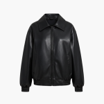 Women’s Oversized Bomber Jacket with Zip Closure and Long Sleeves