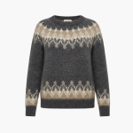 Women’s Patterned Knit Sweater with Crew Neck and Ribbed Hem