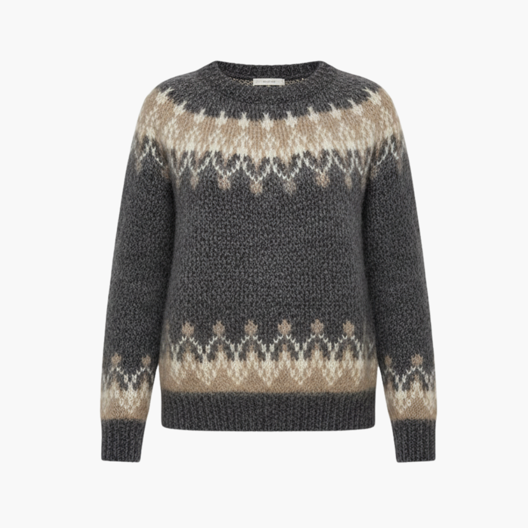 Women_s_Patterned_Knit_Sweater_with_Crew_Neck_and_Ribbed_Hem.png Women’s Patterned Knit Sweater with Crew Neck and Ribbed Hem - Image 1