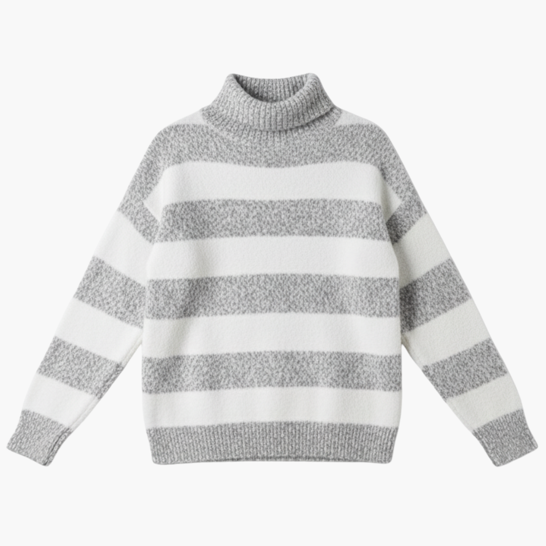 Women_s_Striped_Turtleneck_Sweater_with_Long_Sleeves_and_Ribbed_Edges.png Women's Striped Turtleneck Sweater with Long Sleeves and Ribbed Edges - Image 1