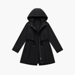 Women’s Trench Coat with Hood and Drawstring Waist