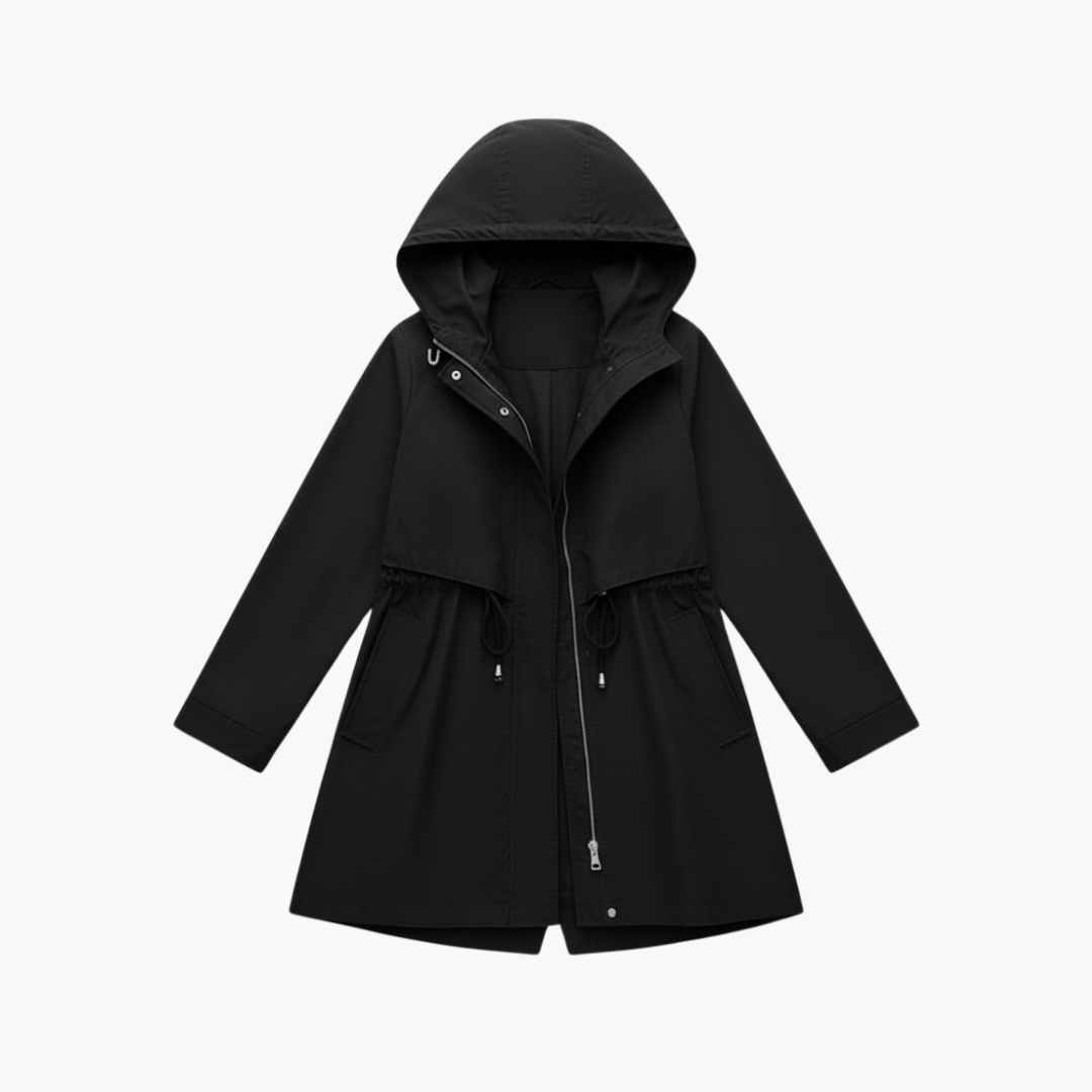 Women_s_Trench_Coat_with_Hood_and_Drawstring_Waist.png Women’s Trench Coat with Hood and Drawstring Waist - Image 1
