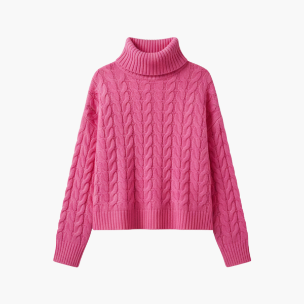 Women’s Turtleneck Sweater with Cable Knit Pattern and Long Sleeves