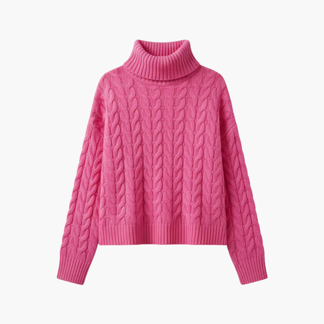 Women_s_Turtleneck_Sweater_with_Cable_Knit_Pattern_and_Long_Sleeves.png Women’s Turtleneck Sweater with Cable Knit Pattern and Long Sleeves - Image 1