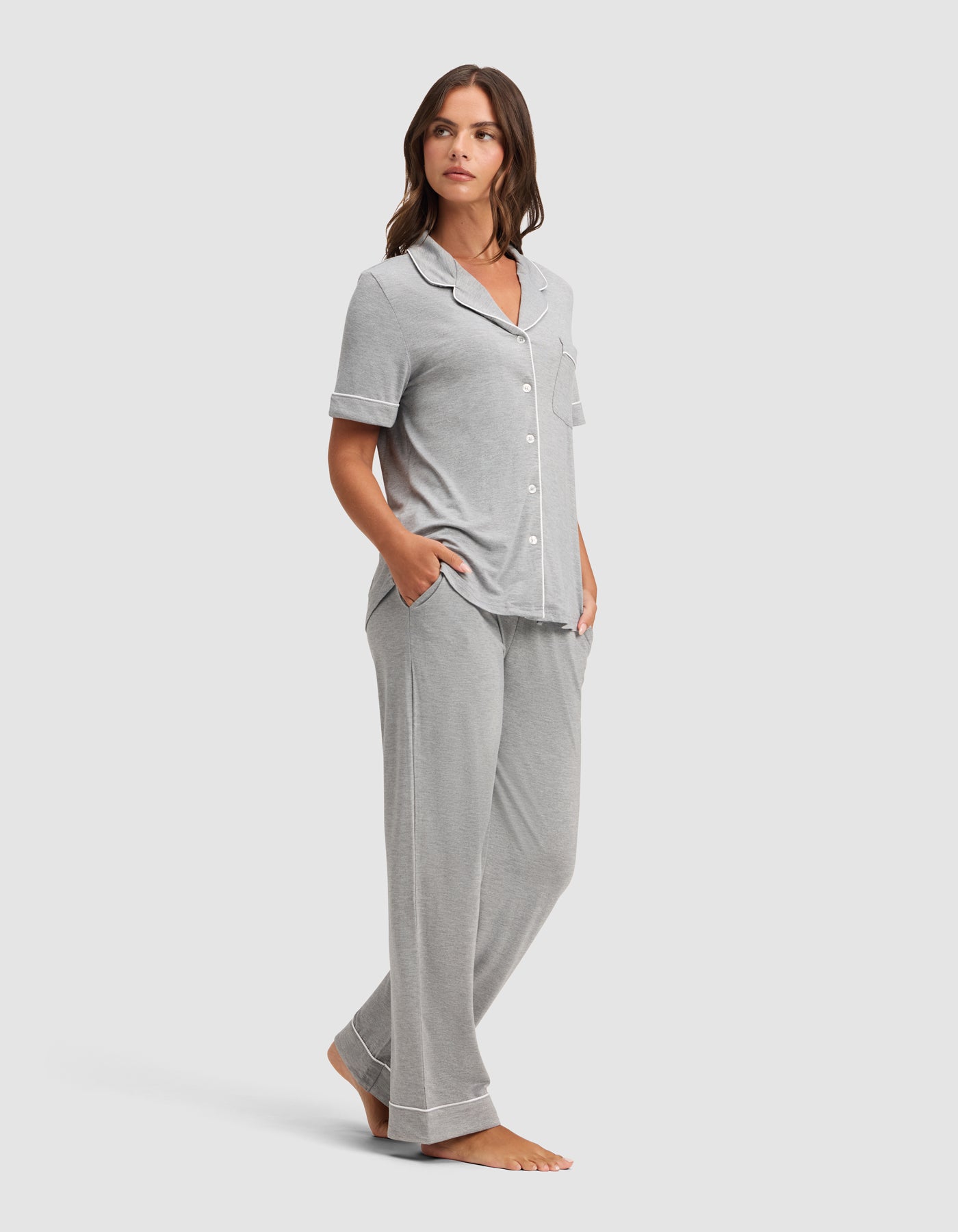 Womens_Bamboo_Stretch_Knit_Classic_Pajama_Pant_Set_Grey_5.jpg Women's Bamboo Stretch-Knit Short Sleeve & Pant Pajama Set - Image 1