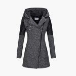 Women's Long Coat with Hood and Asymmetric Zipper