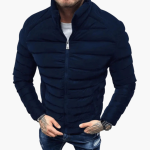 Men's Puffer Jacket with Stand Collar and Front Zipper - Image 4