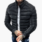 Men's Puffer Jacket with Stand Collar and Front Zipper - Image 2